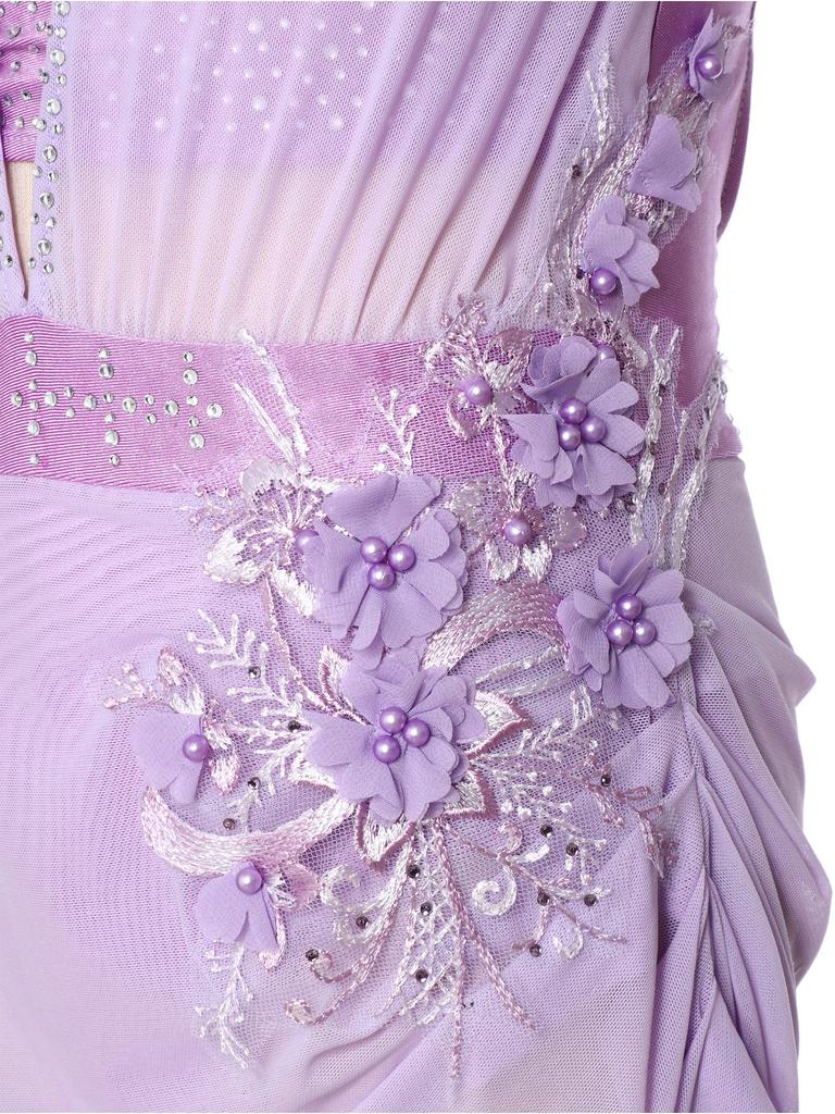 Girls Asymmetrical Skating Dress Sleeveless Backless Cutout Sheer Mesh Overlay Rhinestone Applique Competition Dance Costume
