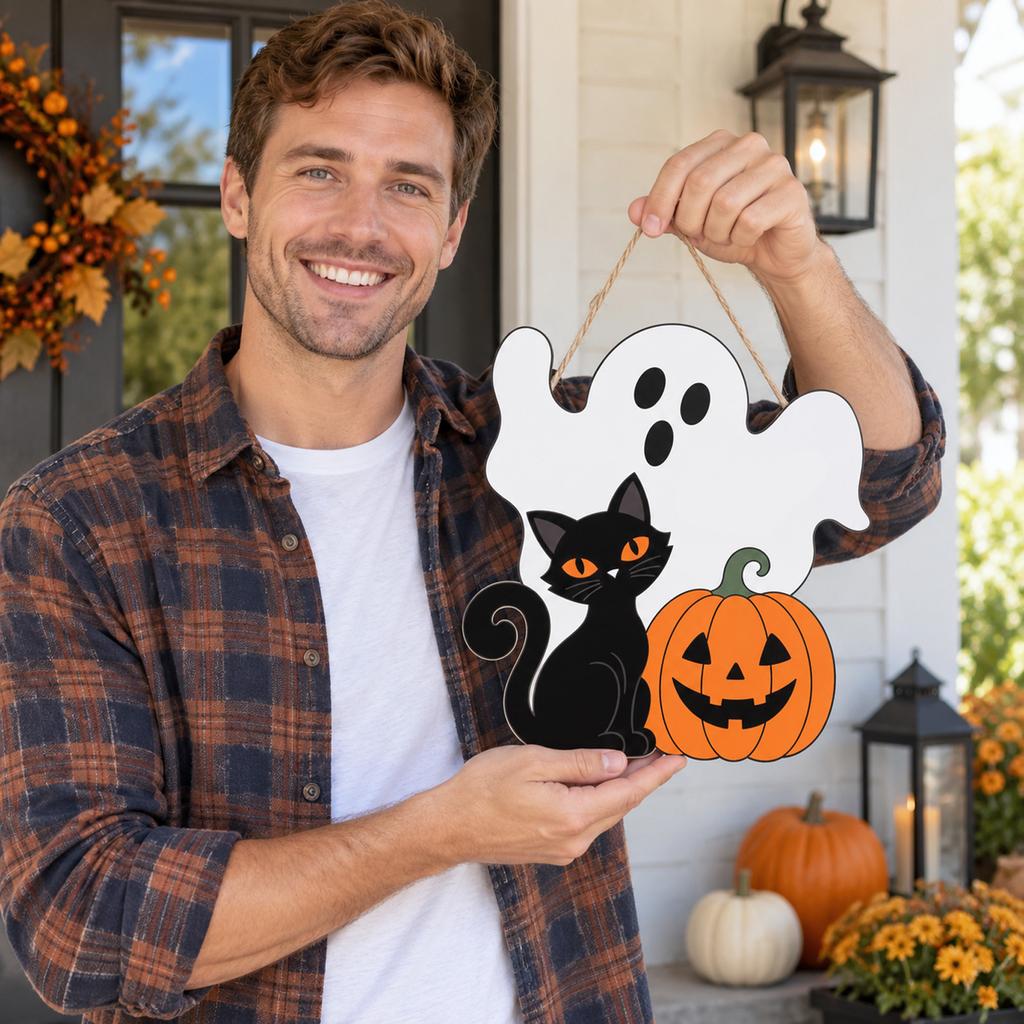 Halloween Hanging Sign for Outdoor Yard, Porch, Door and Entryway Fall Decoration