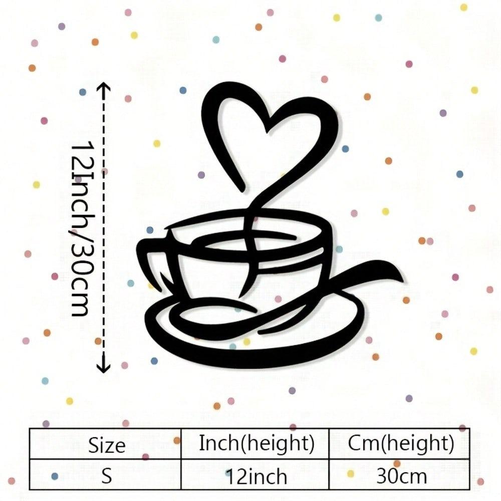 Heart Metal Wall Art Minimalist Coffee Cup Decor 2D Black Ironwork Kitchen Cafe Gift For Coffee Lovers