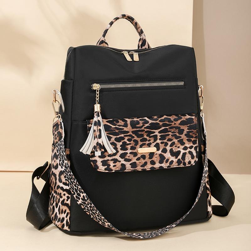 able Multi- Leopard Backpacks for Women High Quality Tassel Backpack Lightweight Commute Nylon Travel Bag