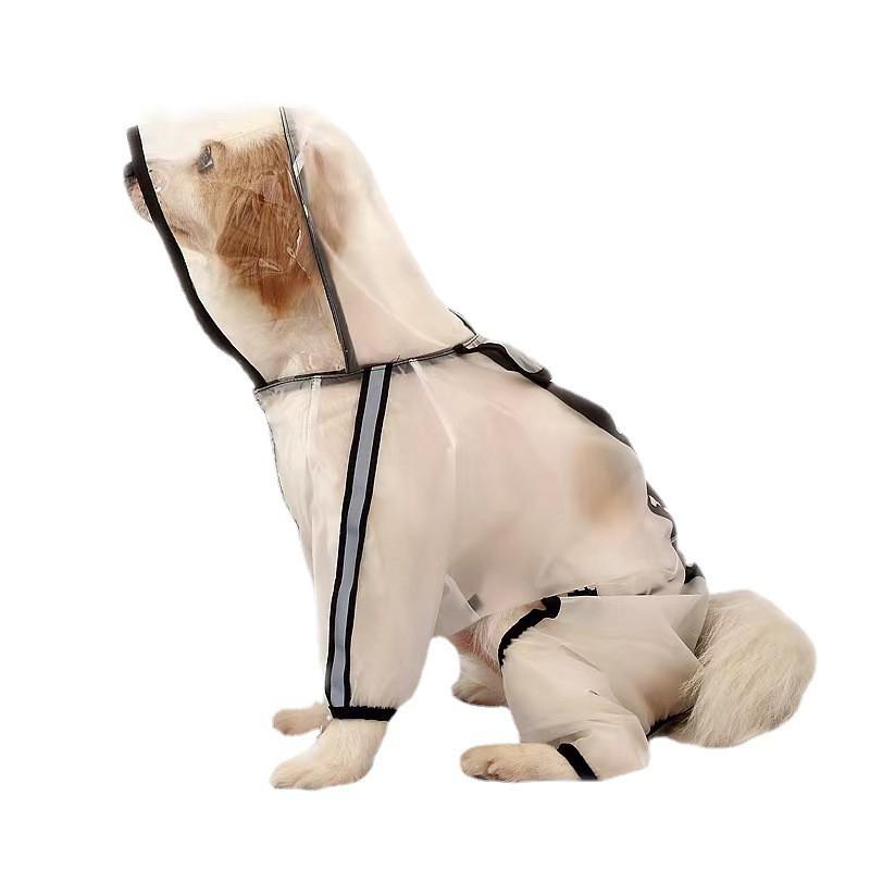 Full Coverage 4-Leg Dog Raincoat With Hood Waterproof PU Pet Rainwear Golden Retriever Poodle Small To Extra Large Breeds