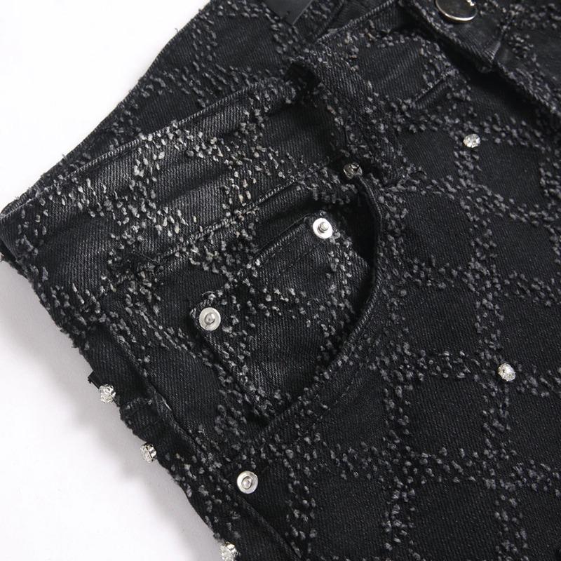 Jeans bootcut da uomo ROADVIBE in denim elasticizzato nero punk con cristalli Pantaloni svasati slim con rivetti Pantaloni bootcut alla moda