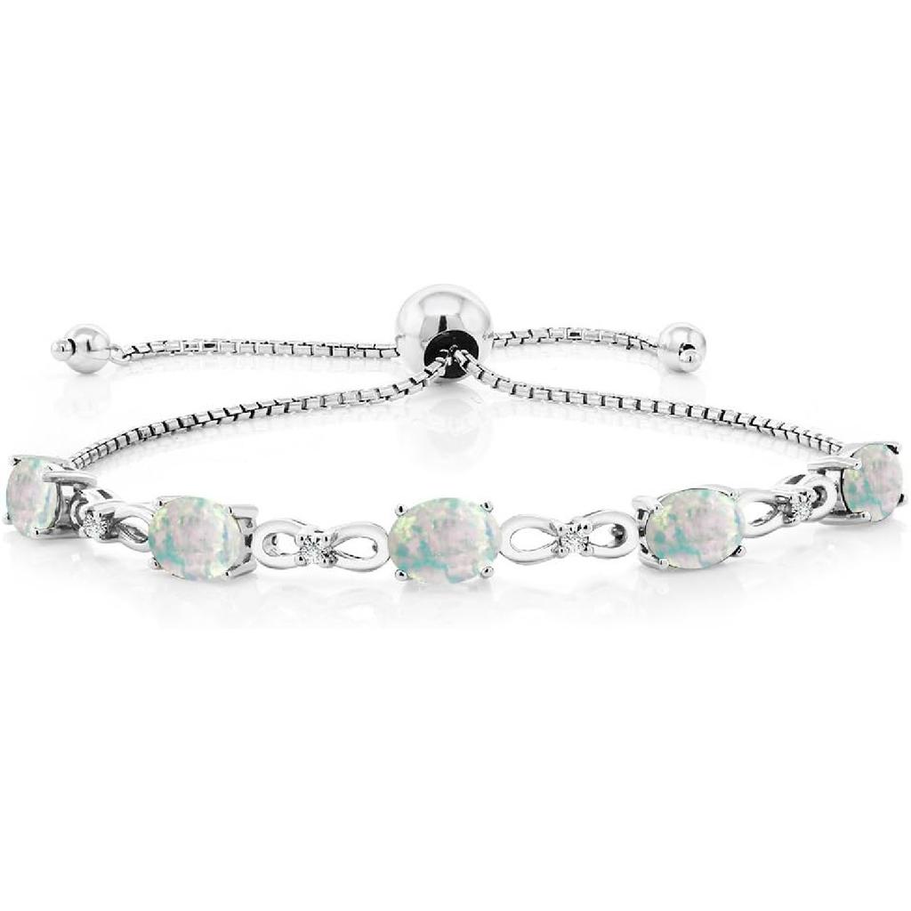 Gem Stone King 3-6 Cttw Gemstone Birthstone and Accent Lab Grown Diamond Tennis Bracelet For Women | 925 Sterling Silver | 7X5MM Oval | Adjustable
