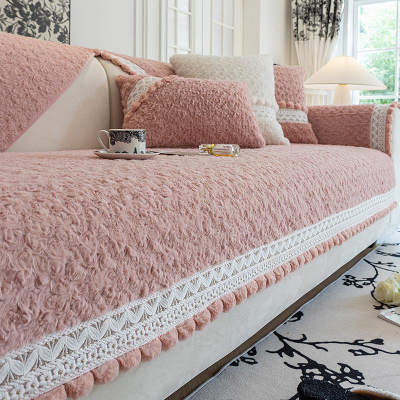 Cream Wind Sofa Cushion, Thickened Non-Slip Seat Cushion In Winter, Advanced Feeling Imitation Rabbit Plush Sofa Cover Cover Cloth Seat Cushion