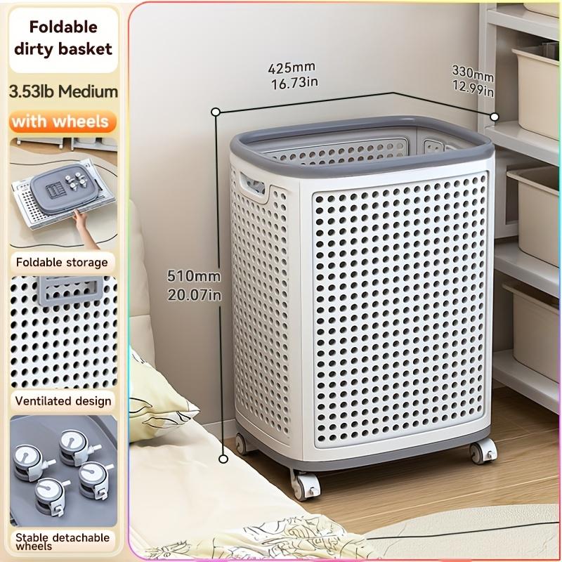 Foldable Medium Large White Laundry Baskets with Lid White Multi-Functional Portable Dirty Clothes Hamper with Wheels
