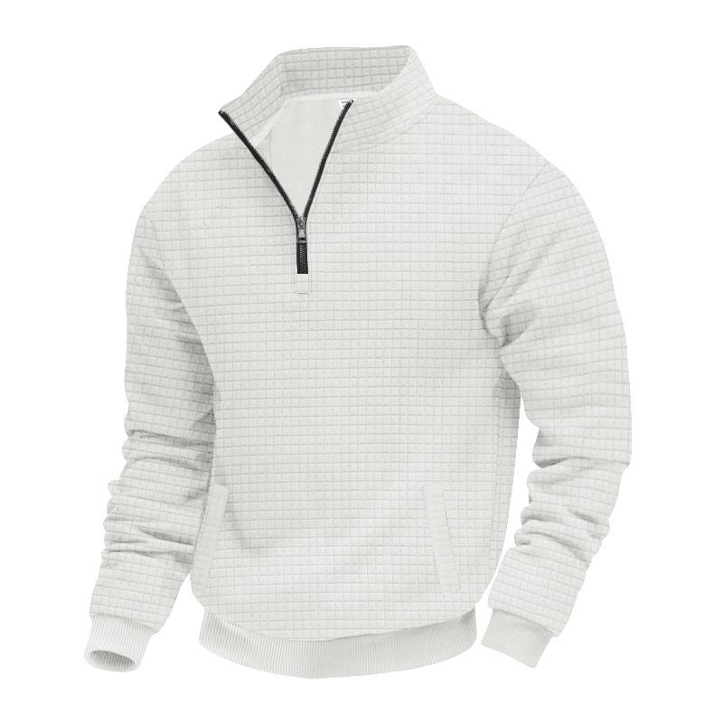 Half-zip Sweatshirt for Men Autumn/Winter Jacquard Small Check Pattern Stand-up Collar Casual Pullover Large Size Sweatshirt