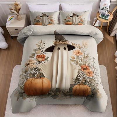 3-teiliges Halloween Kürbis Monster Bettbezug-Set ohne Füllung Bettbezug mit 2 Kissenbezügen Weich und Maschinenwaschbar