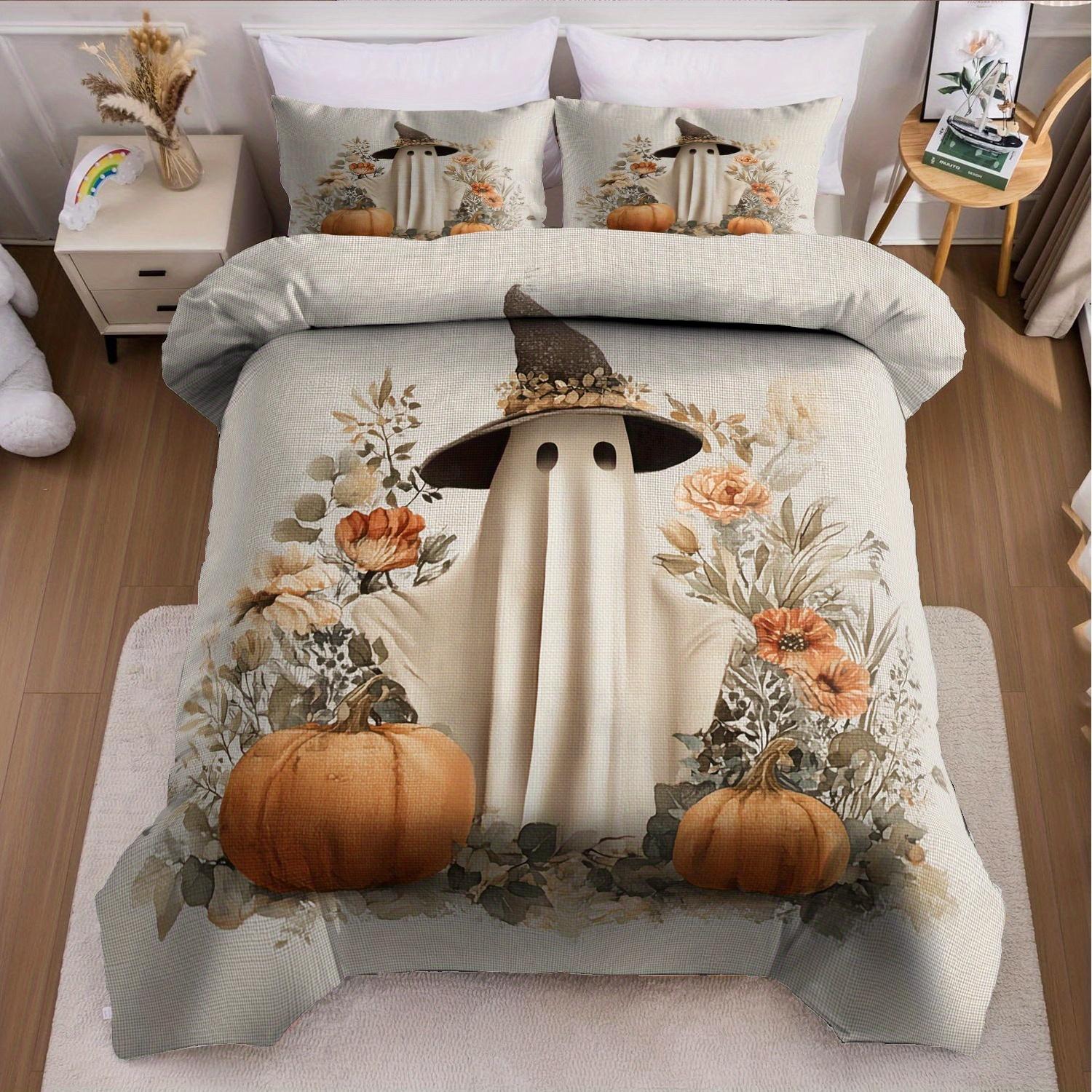 

3pcs Halloween Pumpkin Monster Duvet Cover Set without Core Quilt Cover with 2 PillowcasesSoft and Machine Washable EU Twin(135x200cm)