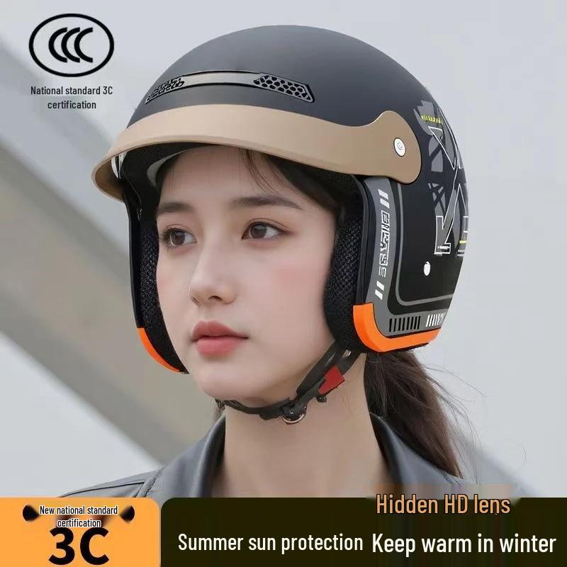 GB 3C Certified Electric Vehicle Helmet for Men & Women: Winter, Rainproof, Fogproof, Warm with Push-Type Lens