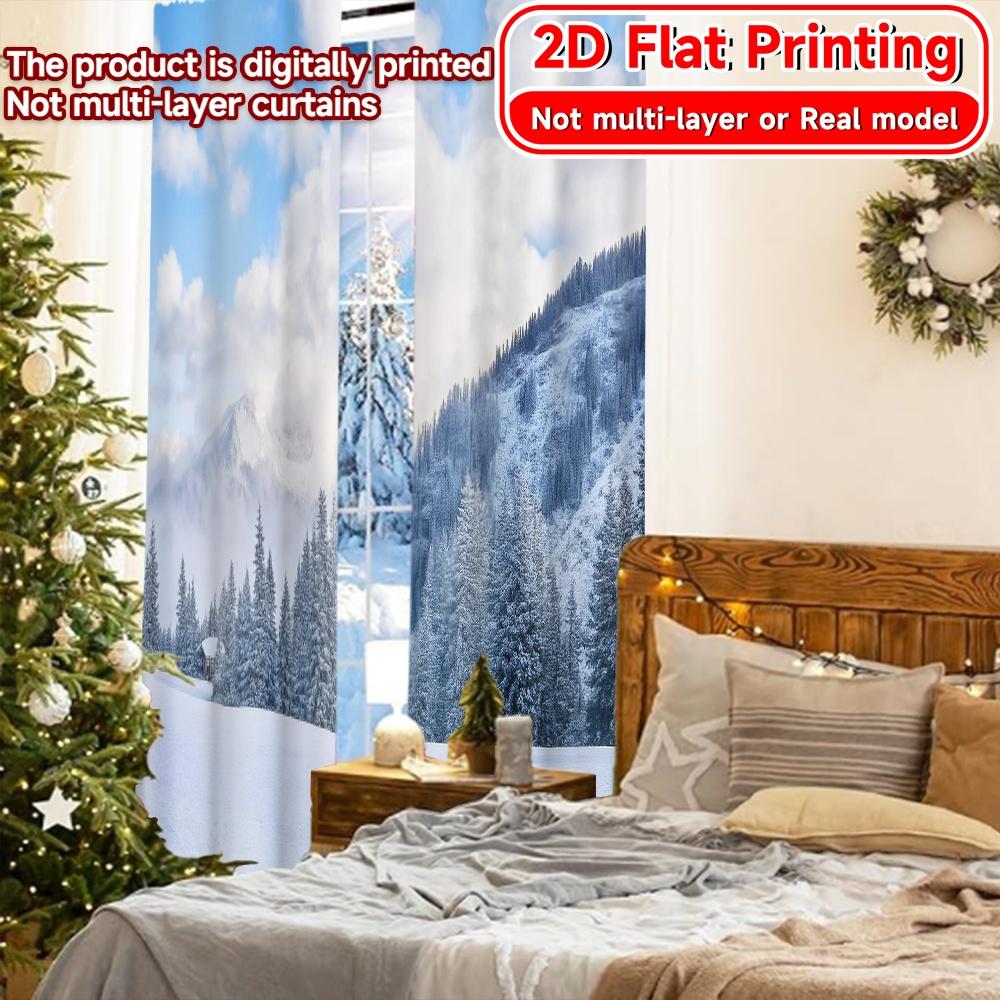 2pcs, 2D FLAT PRINTING Curtains (Without Rod) Snowy Panorama Popular Curtains&Drapes Festival Versatile Fabric Curtains Home