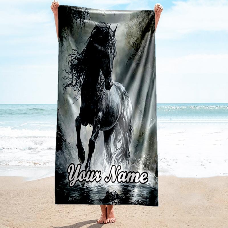 1PC Custom Name Equestrian Fantasy Journey Beach Towel Highly Absorbent And Sand-Resistant Towel for Swimming, Pool, Yoga, And Travel Lightweight
