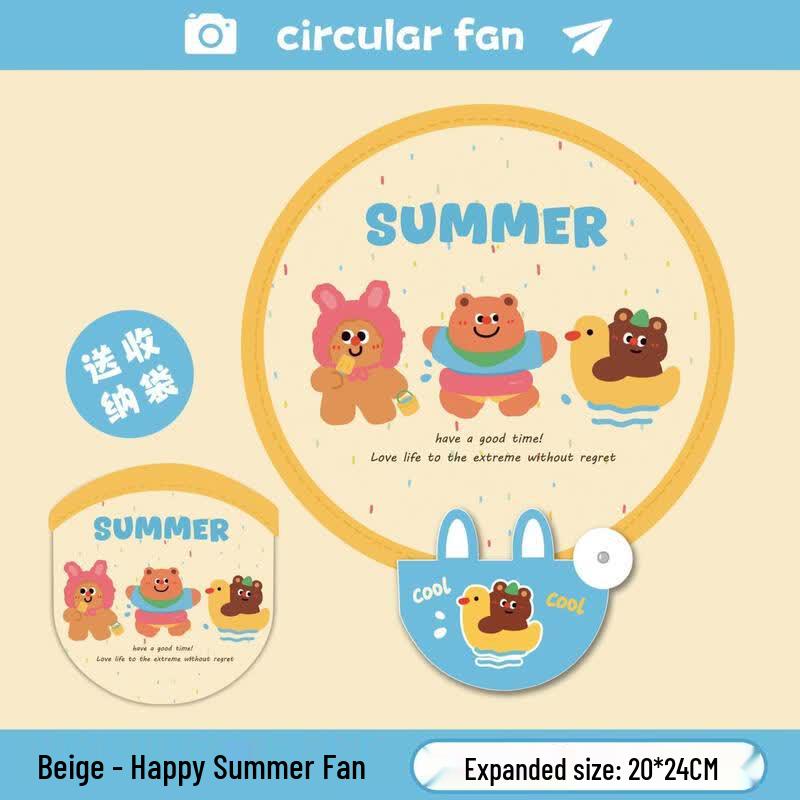 LIEI Kids Cartoon Fabric Round Folding Fan