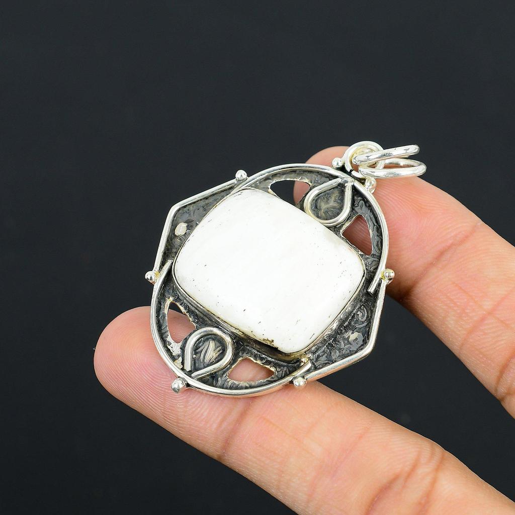 Sterlingsilber Strahlender Natürlicher Skolezit Jubiläum Einzigartige Hochzeit Neuer Anhänger