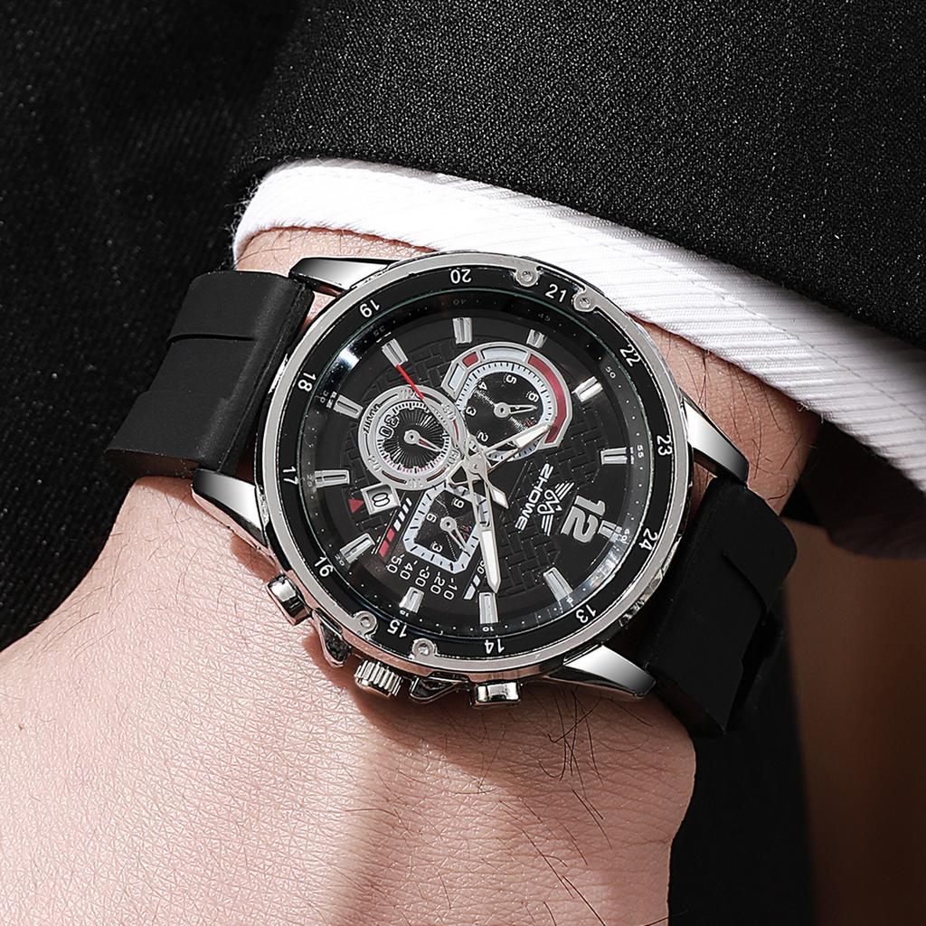 Men'S Waterproof Quartz Silicone Watch Fake Three Eyes Decorative Quartz Movement Men'S Watch Batch
