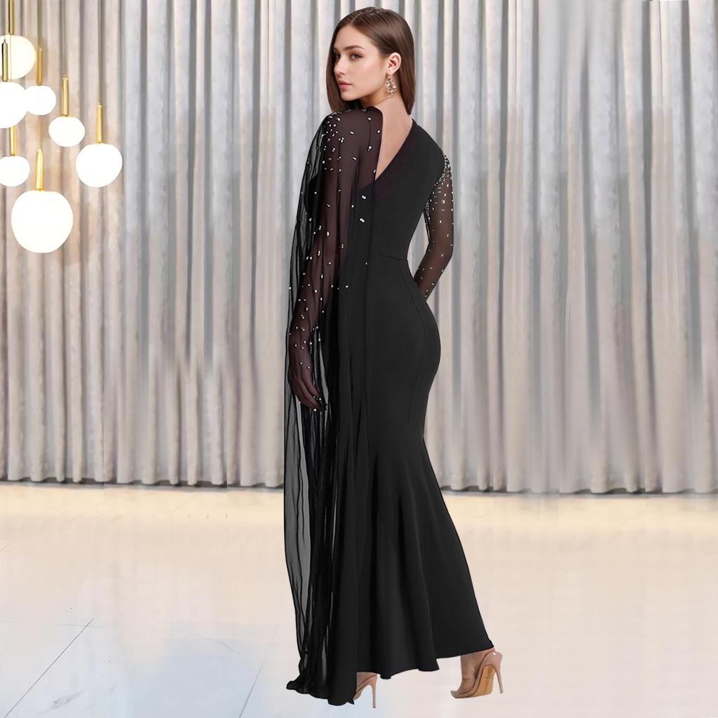 European & American Fashion Sexy Mesh Dress with Hip-Hugging Fit and Hot Drilling Details