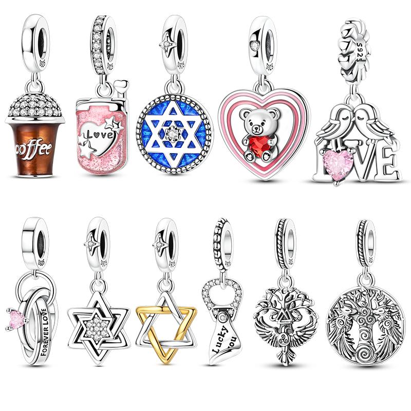 Copper Charms Beads Coffee Hexagram Phone Rings Pendants Fit Women Original Bracelet Diy Jewelry Gift
