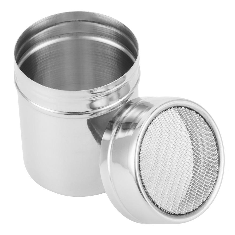 2pcs 304 Stainless Steel Powdered Sugar Shaker With Lid Flour Sifter Duster  For Kitchen