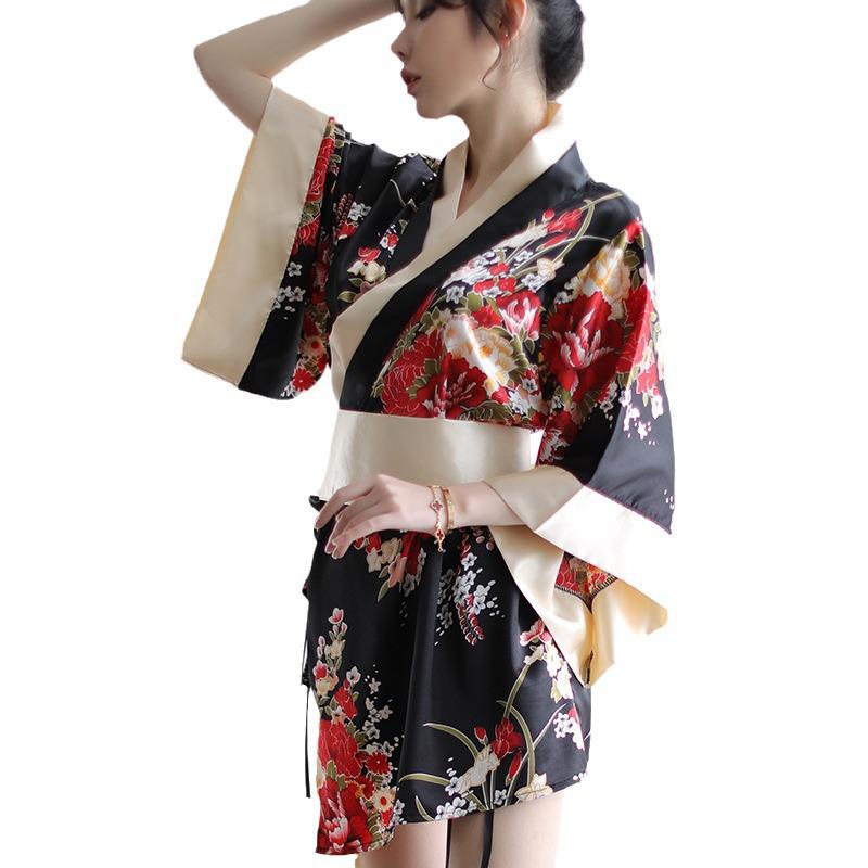 Sexy Deep V Japanese Kimono Bathrobe Set for Women – Playful, Cute, and Perfect for Role-Playing
