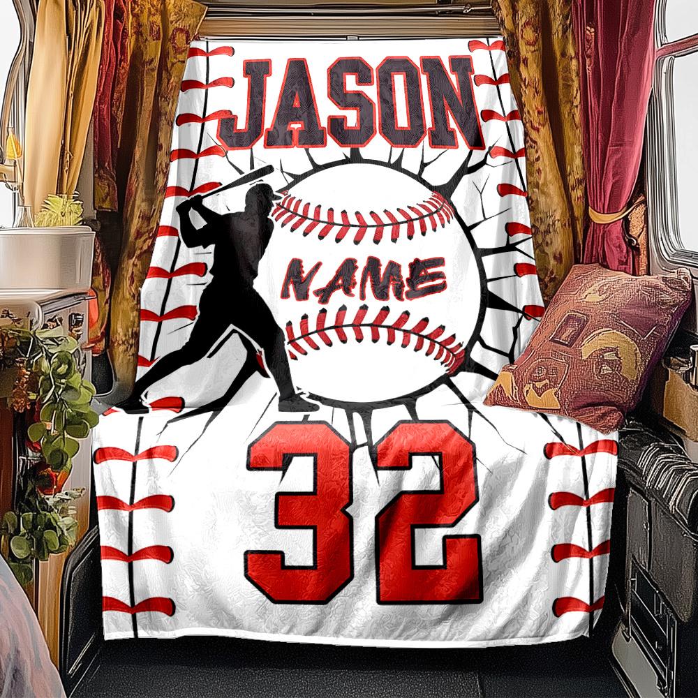 Baseball Player Silhouette With Personalized Name And Number Design Blanketcustomizable With Your Namecomfortable And Stylish Perfect For Travel Beds