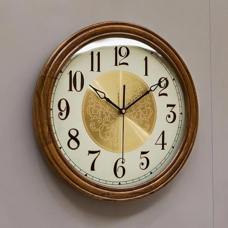 Solid Wood Wall Clock Modern Living Room Large Clock Aesthetic Watch Silent Creative Home Decoration Accessories Interior
