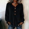 Fashion Velvet Long Sleeve Shirt, V Neck Button Down Blouse for Women