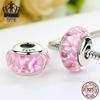 Sterling Silver S925 Pink Flower Lampwork Beads for DIY Bracelets, Versatile Style - SCZ008.