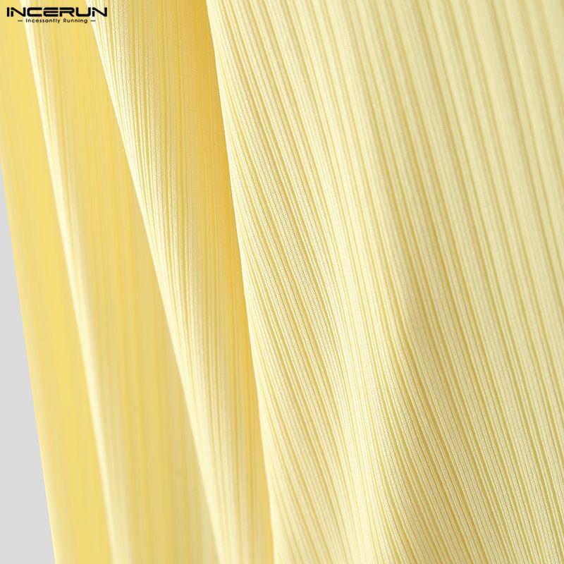 INCERUN Oversized Men Round Neck Long Sleeve Texture Plain Buttons Casual T-shirts Tops