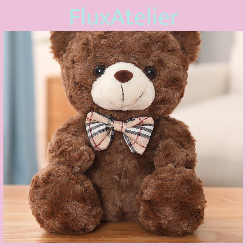 Cute Teddy Bear Plush Toy With Checkered Bow Decoration For Kids Gift Birthday