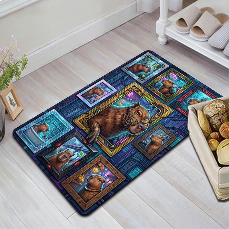 Cybernetic Capybara Collection Pattern Rug Floor Mat for Living Room or Bedroom Soft and Comfortable Carpet a Gift for Birthday and Holiday.