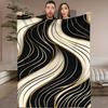 1pc Modern Abstract Ripple Throw Blanket - Black & Golden Accent Design, Soft Flannel All-Season Warmth for Home, Office, Campin