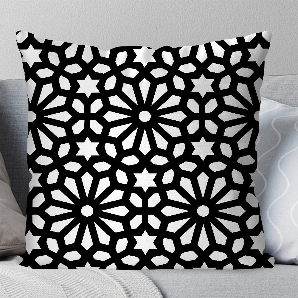1pc Retro Simple Black And White Shape Pillow Case Square Pillow Bedroom Sofa LeisureCushionCarLiving Room Home Decoration 40X40