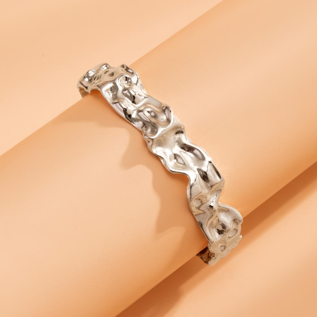IngeSight.Z Creative Irregular Concave Convex Surface Bracelet for Women Vintage Gold Color Open Wide Bangles Party Jewelry Gift