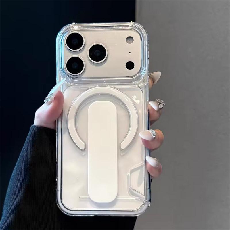 

Luxury HD Clear Card Holder Bracket For Magsafe Case For iPhone 17 16 15 14 13 Pro Max Magnetic Charge Shockproof Acrylic Cover iPhone 13 білий