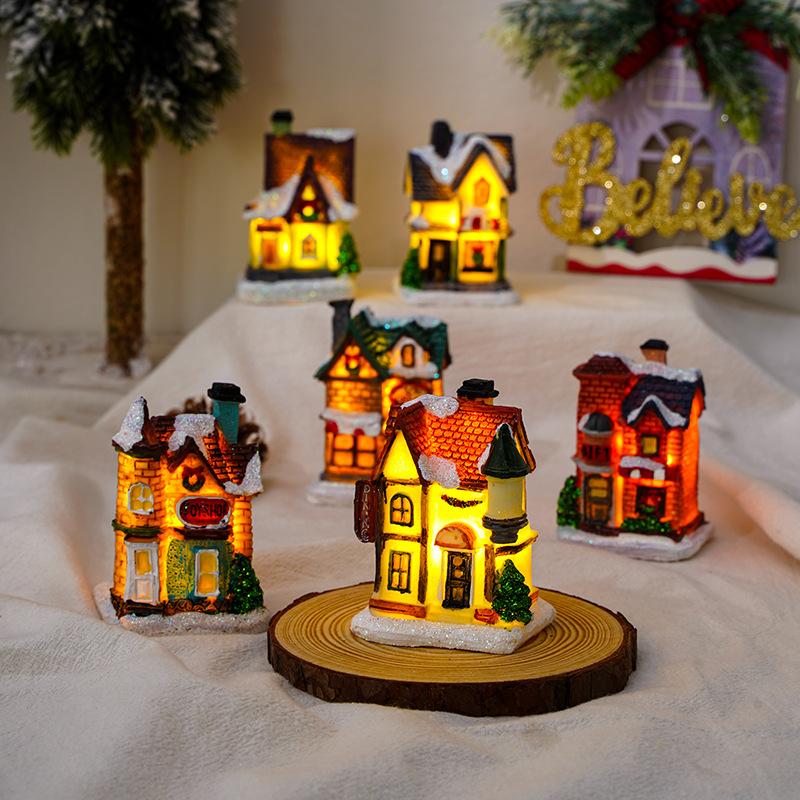 Christmas Ornament Mini Small House Luminous Used For Holiday Home Decor Christmas Tree Party Acesssories Desktop Ornament Gift