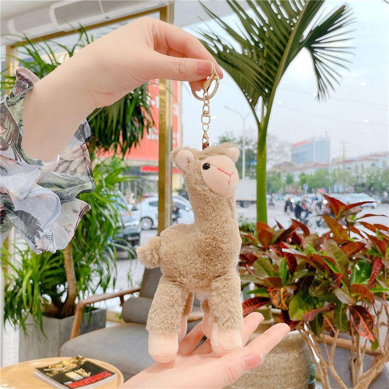 Plush 18cm Alpaca Pendant Pink Grey Toy Bag Gold Keychain Stuffed Soft Gift Doll