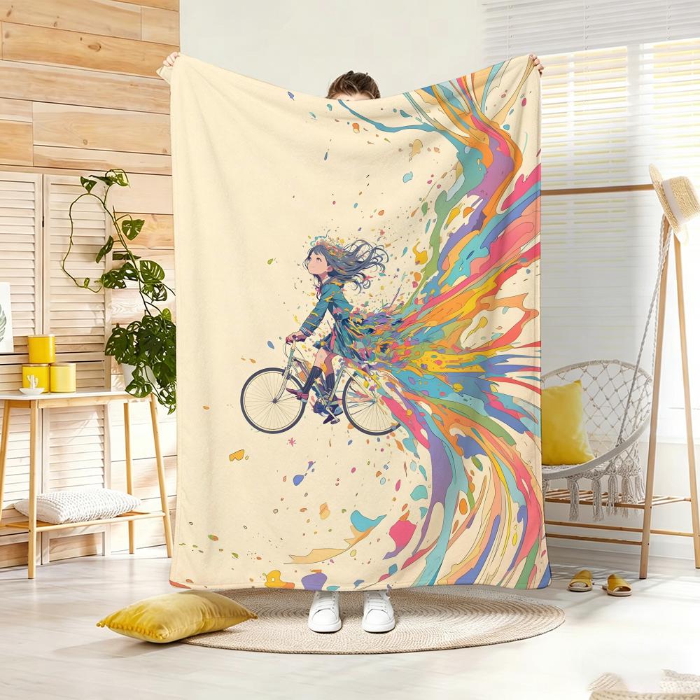 Music Dream Girl Watercolor Girl Throw Lightweight 240g Flannel Blanket Soft Skin-friendly for Summer Cooling