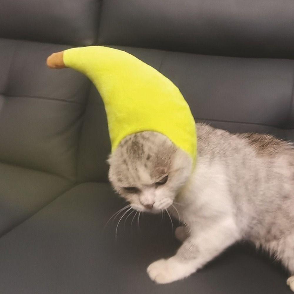 Adjustable Banana Cat Head Cover Cute Pet Headwear Funny Role-Playing Costume Pet Party
