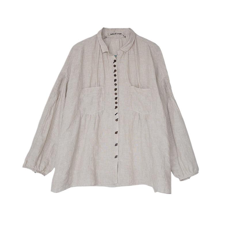 Summer Retro Slimming Linen Lapel Shirt for Women