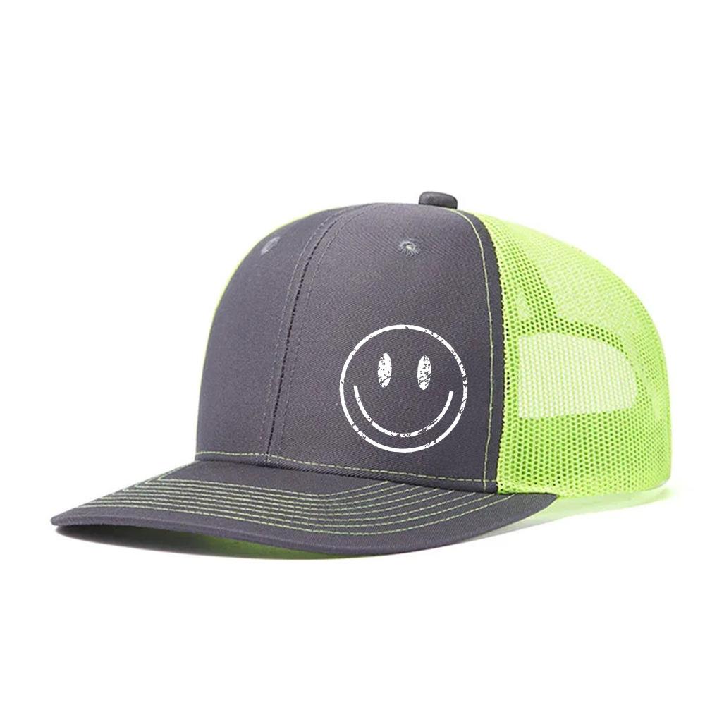 Heat Transfer Smiley Baseball Cap Slightly Curved Richardson Truck Cap Outdoor Breathable Mesh Cap Sun Protection