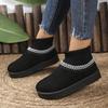 Fashion Warm Knitted Thick Bottom Velvet Snow Boots Women's Fleece Lined Extra Thick Woolen Mouth Snow Boots Winter Round Toe Rubber Sol