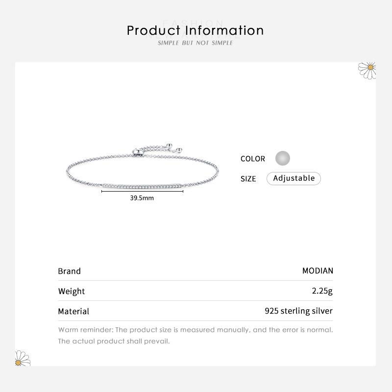 MODIAN Bracelet chaîne à maillons réglable en argent sterling 925 avec zircone cubique éblouissante pour femme, bijou de mariage élégant