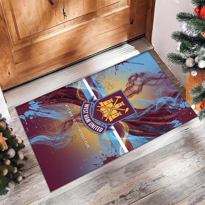 Tappeto in Velluto di Cristallo con Stampa del West Ham United Football, Comodo Assorbente d'Acqua Antiscivolo Tappeto per Pavimenti Interni