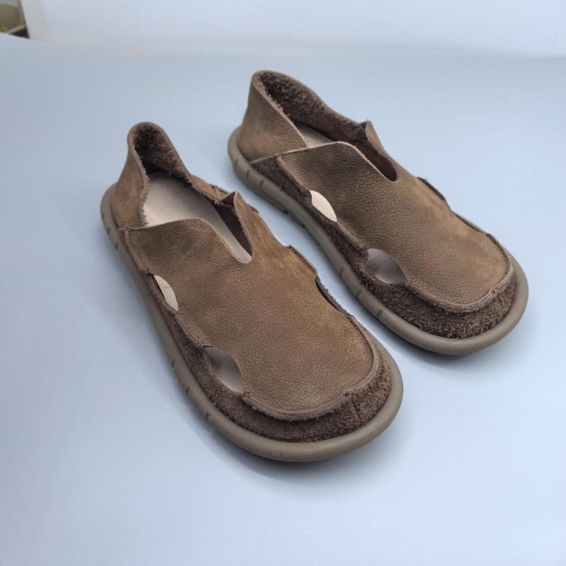 Genuine Leather Women's Shoes Summer Shallow Flat Shoes Single Shoes One-foot Wear Breathable Lazy Shoes
