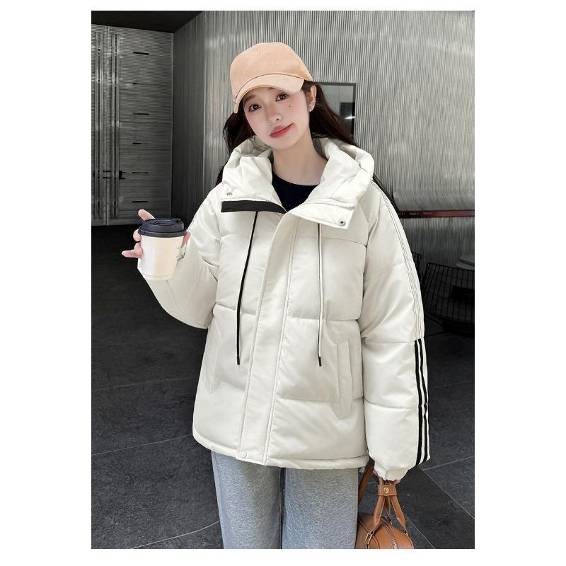 Women Winter Loose Striped Down Cotton Coat Small Size Thickened Padded Jacket Keep Warm Outfit