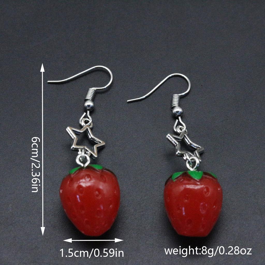 Cute Alloy Strawberry And Star Earrings Y2K Style Women's Daily Fashion Accessory Perfect For Party Wear And Causal Decor