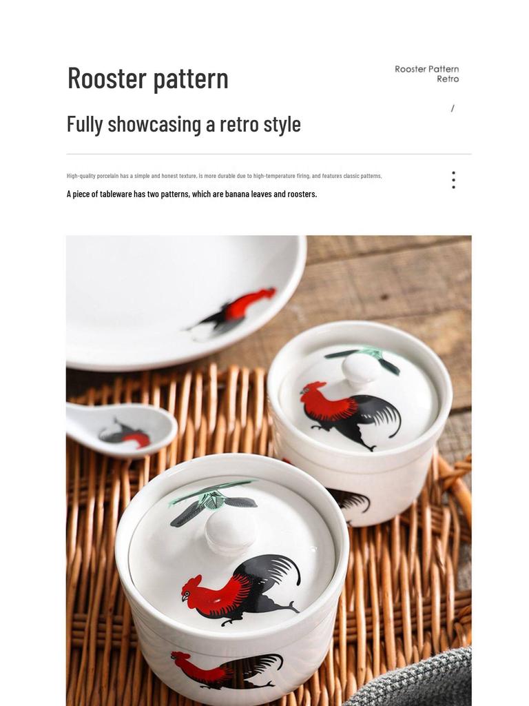 Retro Hahn Keramik Wasserbad-Suppentopf für Einzelportionen: Chinesischer Stil mit Ginseng-Vogelnest.