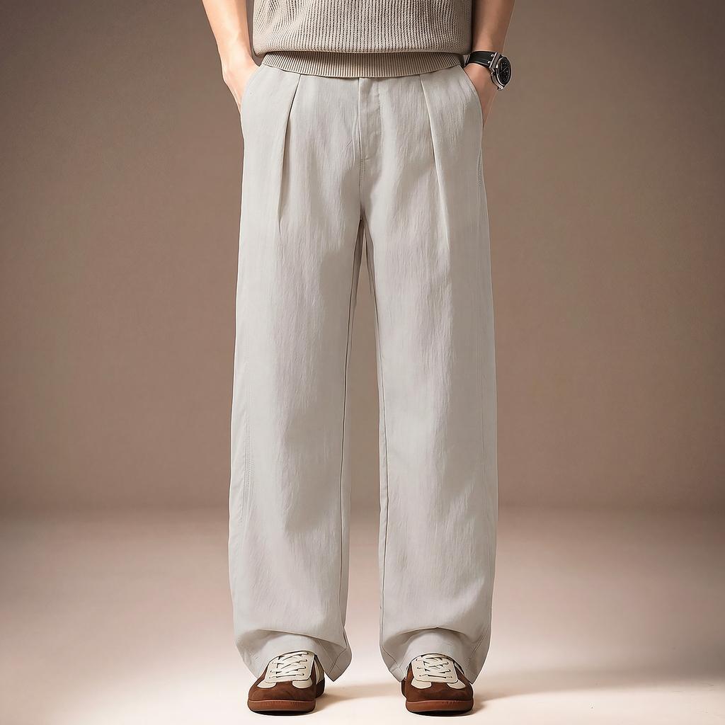 High-end American Tencel Cool Linen Casual Pants Men's Summer Thin Loose Drape Commuter Retro Straight Pants