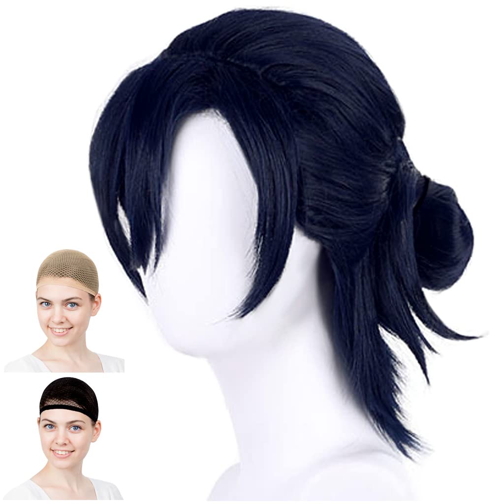 

Косплей-парик CaseEden, короткий, полусобранный, термостойкий, иссиня-черный, темно-синий, почти черный, набор из 2 сеток для парика