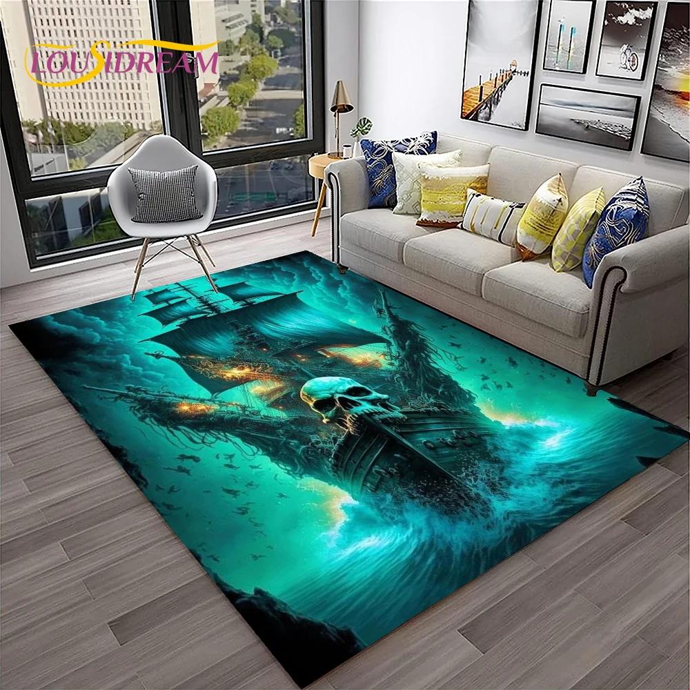 3D Piratenschiff Boot, Segelboot, Barke Teppich für Zuhause Wohnzimmer Schlafzimmer Sofa Fußmatte Dekor, Kinderbereich Teppich Rutschfeste Bodenmatte