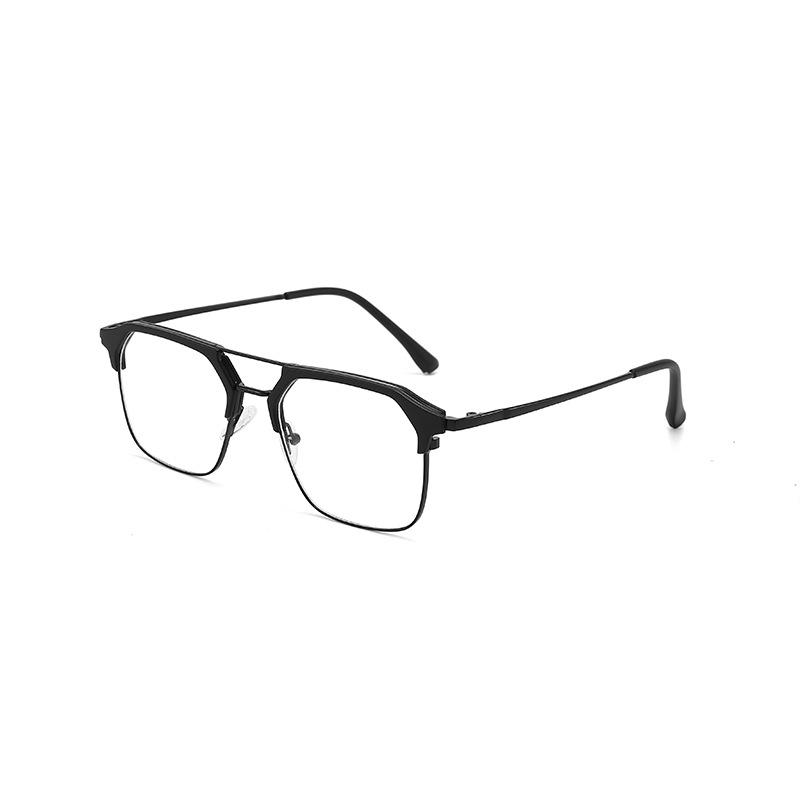 New Ultra-light Half-frame Anti-blue Light Flat Mirror for Men, Cool and Handsome Glasses, Double Beam, Large Frame, Black Warrior Glasses Frame